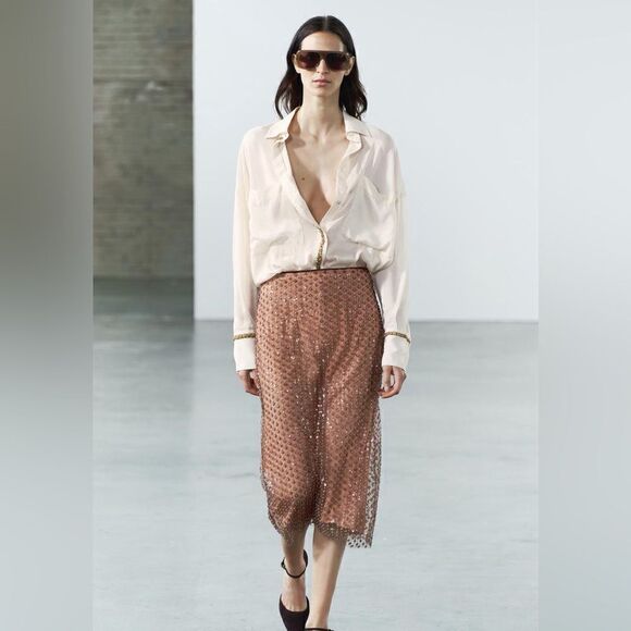 ZARA LONG SEQUIN SHIRT ZW COLLECTION - Picture 8 of 13